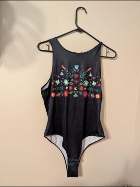 Black Cree Floral Print Bodysuit